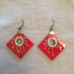 Sterling Silver Coral Drop Square Shape Earrings